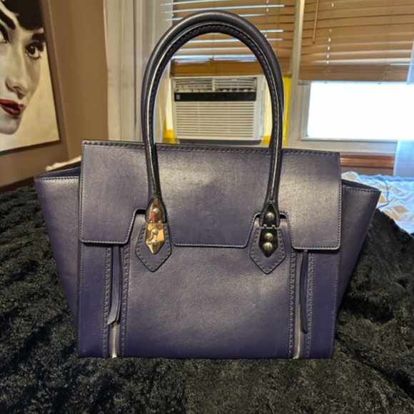 EUC Henri Bendel Large A-List Flap Satchel Gorgeous Purple/Blue - Picture 2 of 7